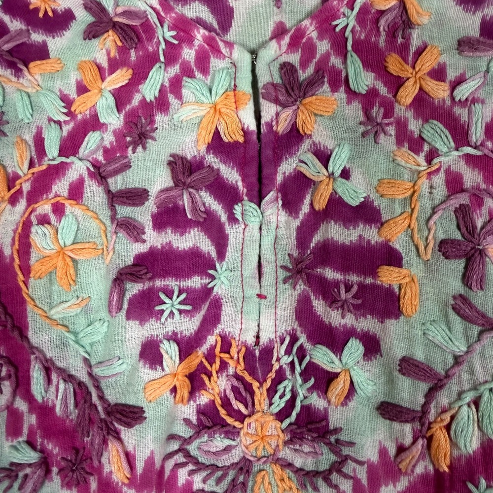 Calypso St Barth Tunic Top Purple Mint Ikat Embroidered Tassel Trim Small - Picture 4 of 7